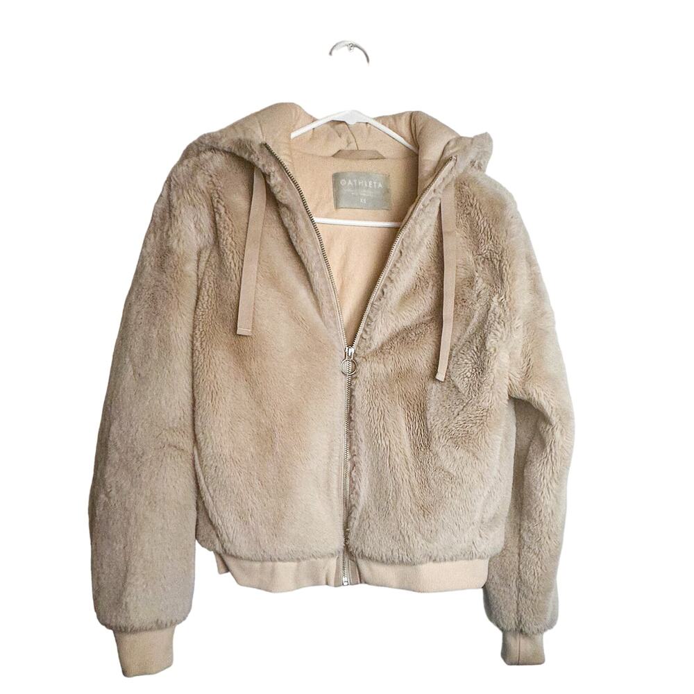ATHLETA Ritual Faux Fur Bomber Hoodie Jacket Abalone Grey Sz. XS - Picture 4 of 9
